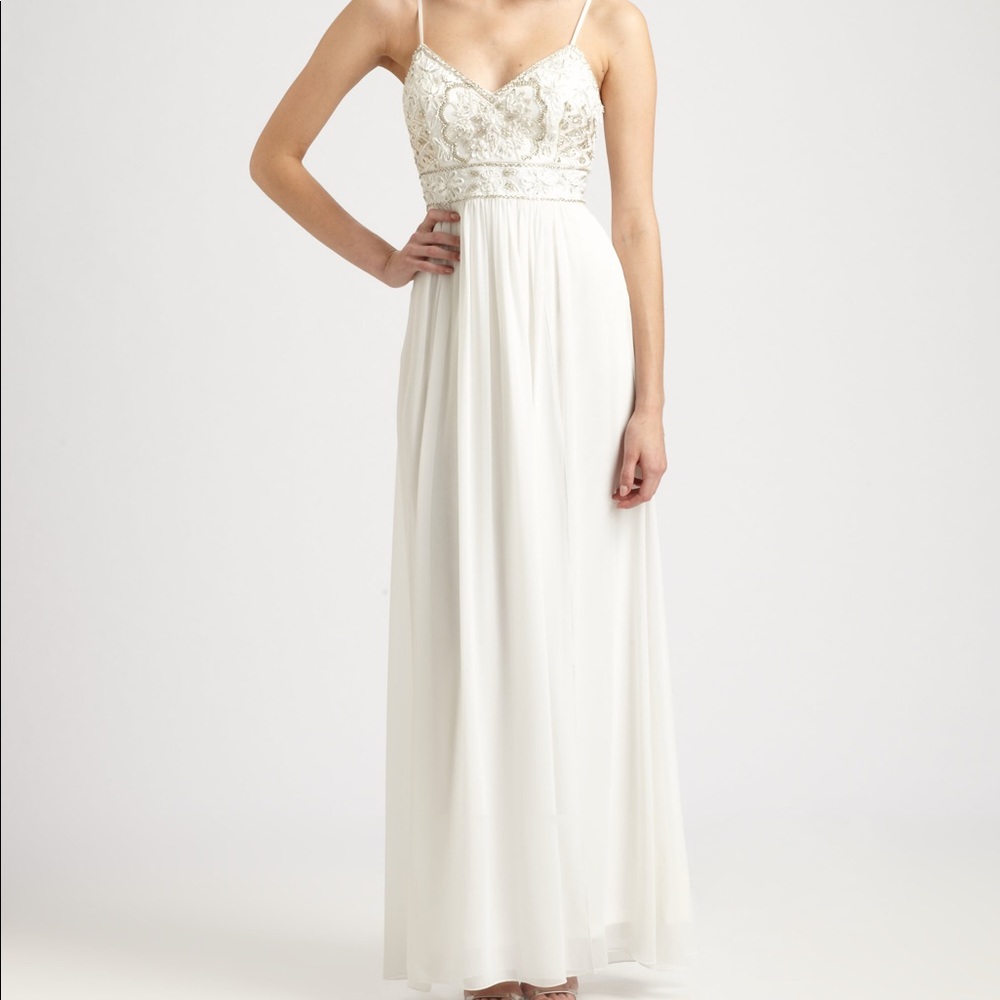 Sue Wong White Spaghetti Strap Gown